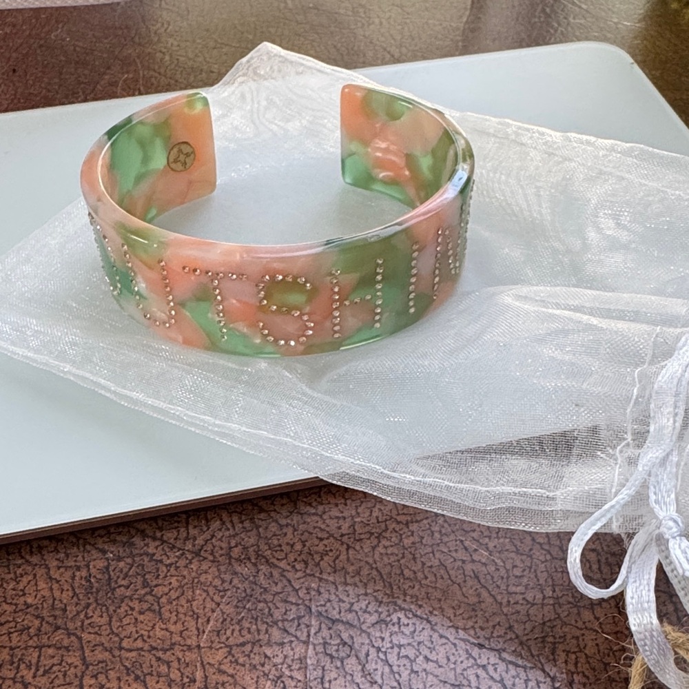India Hicks Green and Pink Acrylic Bracelet